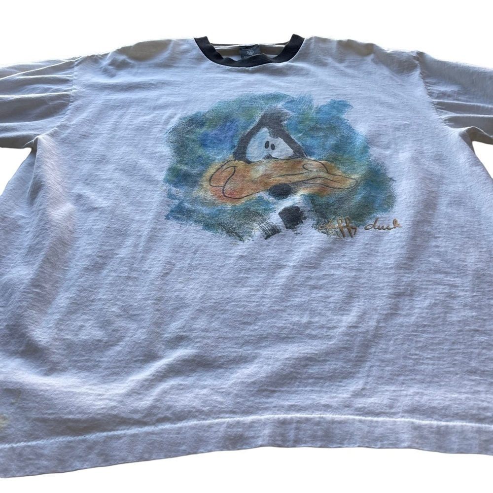 Vintage Warner Bros Daffy Duck shirt Ringer White 2XL Studio Store 1995 graphic - Picture 5 of 10